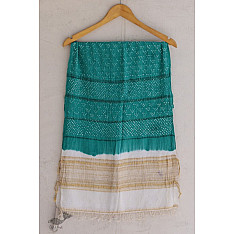 Ada . अदा | Handloom Cotton . Bamboo Silk | Bandhani Stole ( Sea Green ) - 8