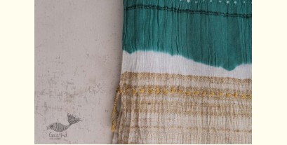 Ada . अदा | Handloom Cotton . Bamboo Silk | Bandhani Stole ( Sea Green ) - 8