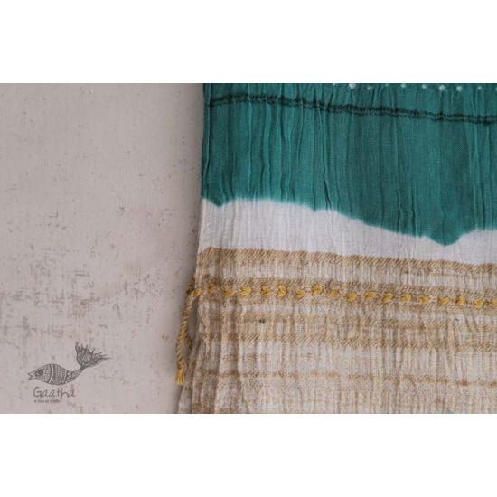 Ada . अदा | Handloom Cotton . Bamboo Silk | Bandhni Stole ( Sea Green ) - 8