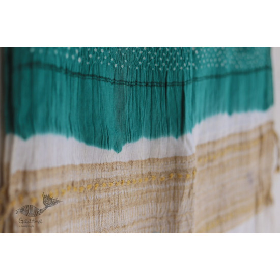 Ada . अदा | Handloom Cotton . Bamboo Silk | Bandhni Stole ( Sea Green ) - 8