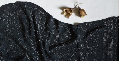 Lahza . लहज़ा | Cotton by Eri Silk - Bandhani Stole - Black