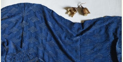 Lahza . लहज़ा | Natural Color Tai & Dye - Mul Handloom Cotton Grey Stole - Blue Diamonds Design