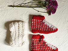 Igloo ~ Hand Knitted - Woolen Socks With Hair Band - Red & White