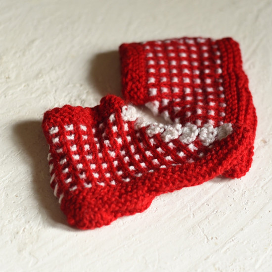 shop Hand Knitted - Woolen Socks With Hair Band - For Girls - Red & White