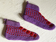 Igloo ~ Hand Knitted - Woolen Socks With Hair Band - Purple & Red