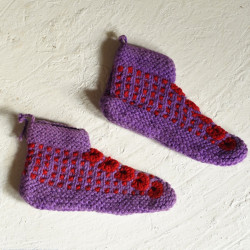 Igloo ~ Hand Knitted - Woolen Socks With Hair Band - Purple & Red