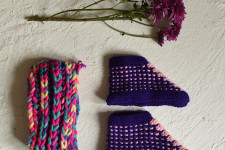 Igloo ~ Hand Knitted - Woolen Socks With Hair Band - Purple