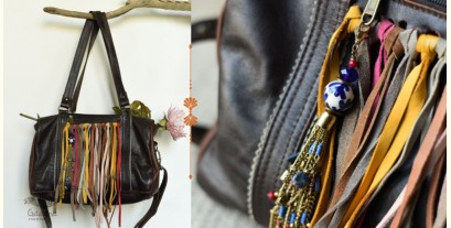 The Blue Lotus | Leather Boho Hand Bag - Black & Brown