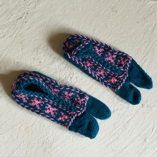 shop Hand Knitted - Woolen Socks With Hair Band - For Girls Teal Blue 