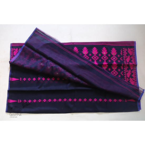  Jacquard Hand loom Dhakai Jamdani Navy Blue Saree