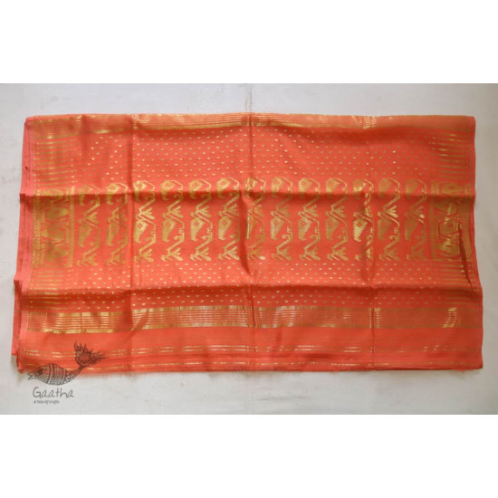 Jacquard Hand loom Dhakai Zari Jamdani Saree - Peach Orange