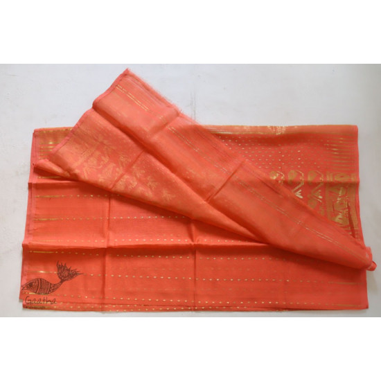 Jacquard Hand loom Dhakai Zari Jamdani Saree - Peach Orange