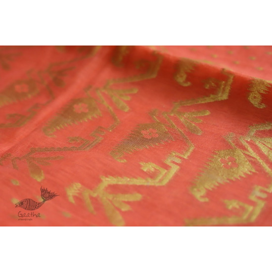 Jacquard Hand loom Dhakai Zari Jamdani Saree - Peach Orange