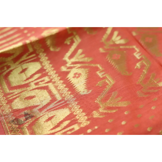 Jacquard Hand loom Dhakai Zari Jamdani Saree - Peach Orange