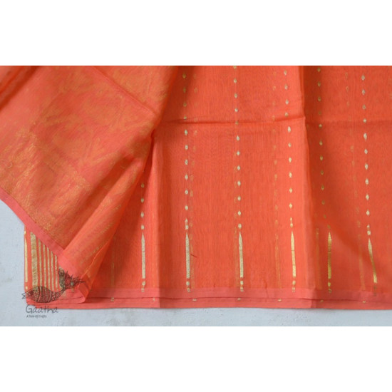 Jacquard Hand loom Dhakai Zari Jamdani Saree - Peach Orange