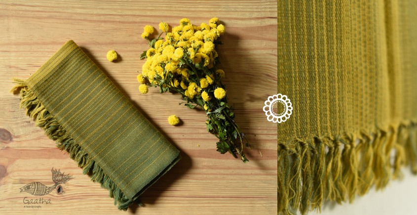 shop handloom wool stole in Green & Yellow Shades