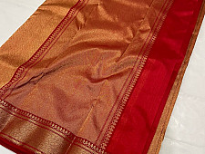 Padmapriya | Handwoven Chanderi Silk Full Zari Saree - Red & Golden
