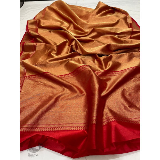 Handwoven Chanderi Silk Full Zari Saree - Red & Golden