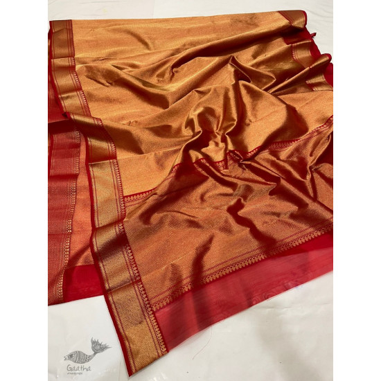 Handwoven Chanderi Silk Full Zari Saree - Red & Golden