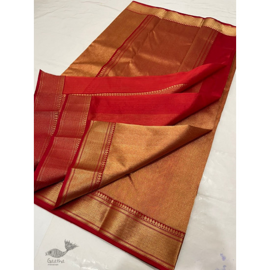 Handwoven Chanderi Silk Full Zari Saree - Red & Golden