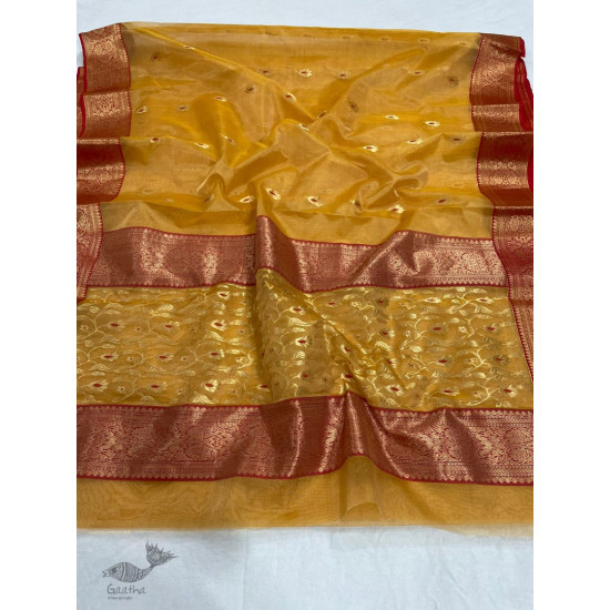 online shop handwoven chandri saree Mustard Yellow