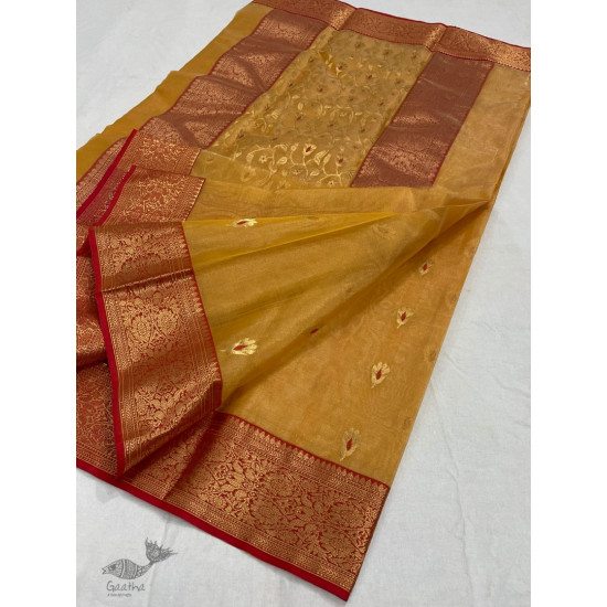 online shop handwoven chandri saree Mustard Yellow