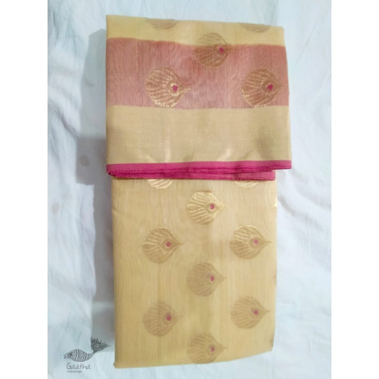 online shop handwoven chandri silk saree  Light Yellow