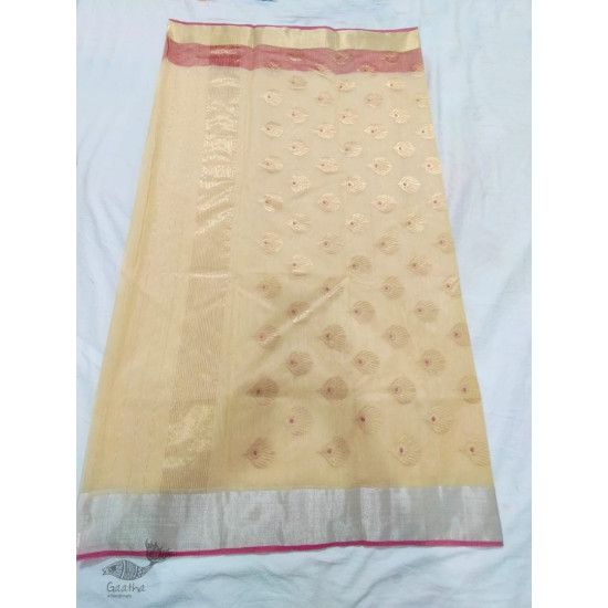 online shop handwoven chandri silk saree  Light Yellow