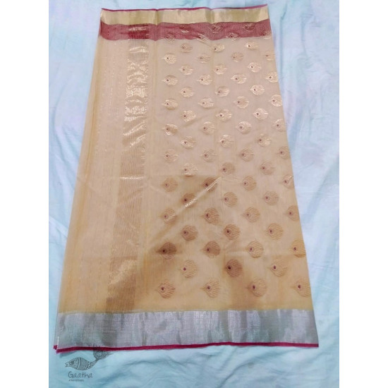 online shop handwoven chandri silk saree  Light Yellow