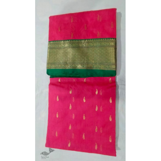 online shop Handwoven Chanderi Silk Pink Saree with Green Zari Border