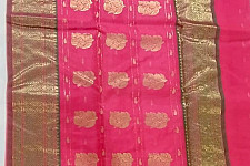 Padmapriya | Handwoven Chanderi Silk Pink Saree with Green Zari Border