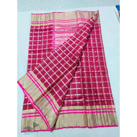 online shop handwoven chandri Dark Pink saree