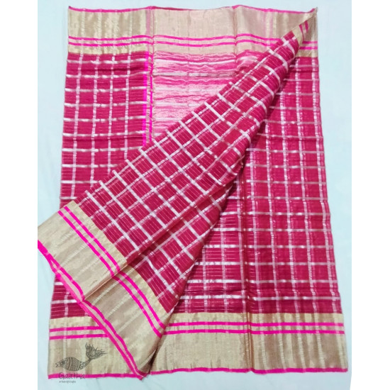 online shop handwoven chandri Dark Pink saree