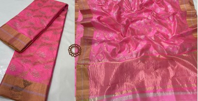 Padmapriya | Chanderi Silk - Handwoven Saree - Light Pink