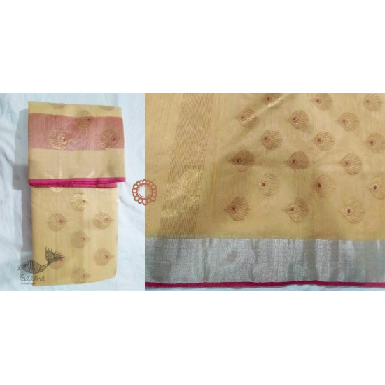 online shop handwoven chandri silk saree  Light Yellow