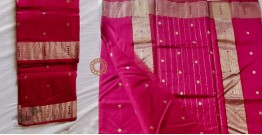 Padmapriya | Chanderi Silk - Handwoven Saree - Rani Pink