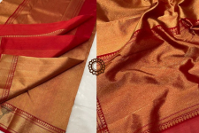 Padmapriya | Handwoven Chanderi Silk Full Zari Saree - Red & Golden