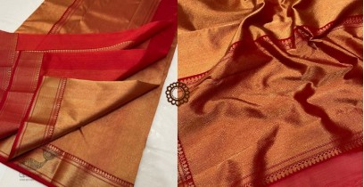 Padmapriya | Handwoven Chanderi Silk Full Zari Saree - Red & Golden
