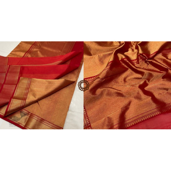 Handwoven Chanderi Silk Full Zari Saree - Red & Golden