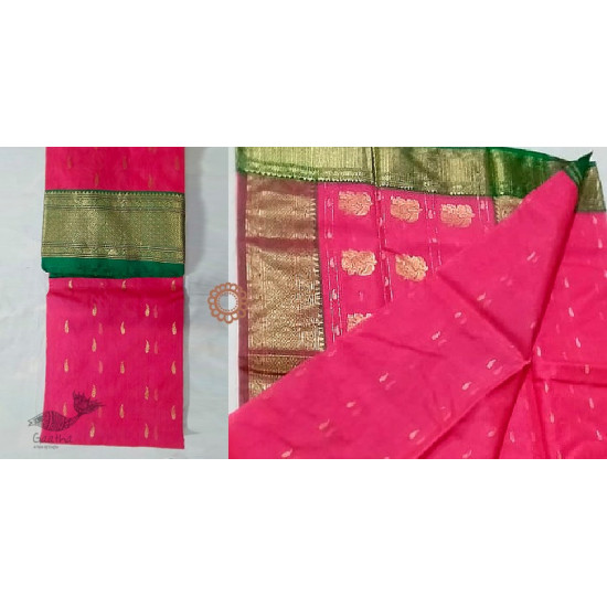 online shop Handwoven Chanderi Silk Pink Saree with Green Zari Border