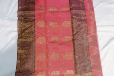 Padmapriya | Handwoven Chanderi Silk Saree - Pink With Green Border