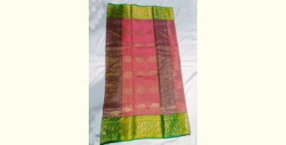 Padmapriya | Handwoven Chanderi Silk Saree - Pink With Green Border