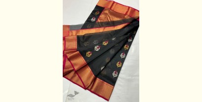 Padmapriya | Handwoven Chanderi Silk Black Saree With Red Border