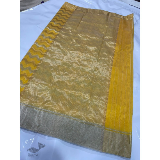 online Handwoven Chanderi Silk Saree - Yellow Zari Zik Zak