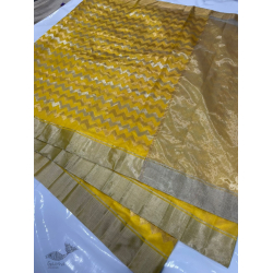 Padmapriya | Handwoven Chanderi Silk Saree - Yellow Zari Zik Zak 