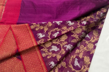 Padmapriya | Handwoven Chanderi Silk Saree - Deer & Lion Woven