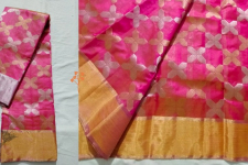 Padmapriya | Handwoven Chanderi Full Jaal Pink Saree