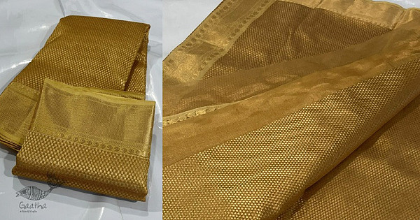 Banarasi Chanderi Saree with Gold Zari & Resham Artistic Motifs & Floral Woven border main image 0