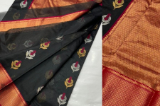 Padmapriya | Handwoven Chanderi Silk Black Saree With Red Border