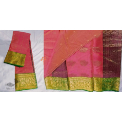 Padmapriya | Handwoven Chanderi Silk Saree - Pink With Green Border